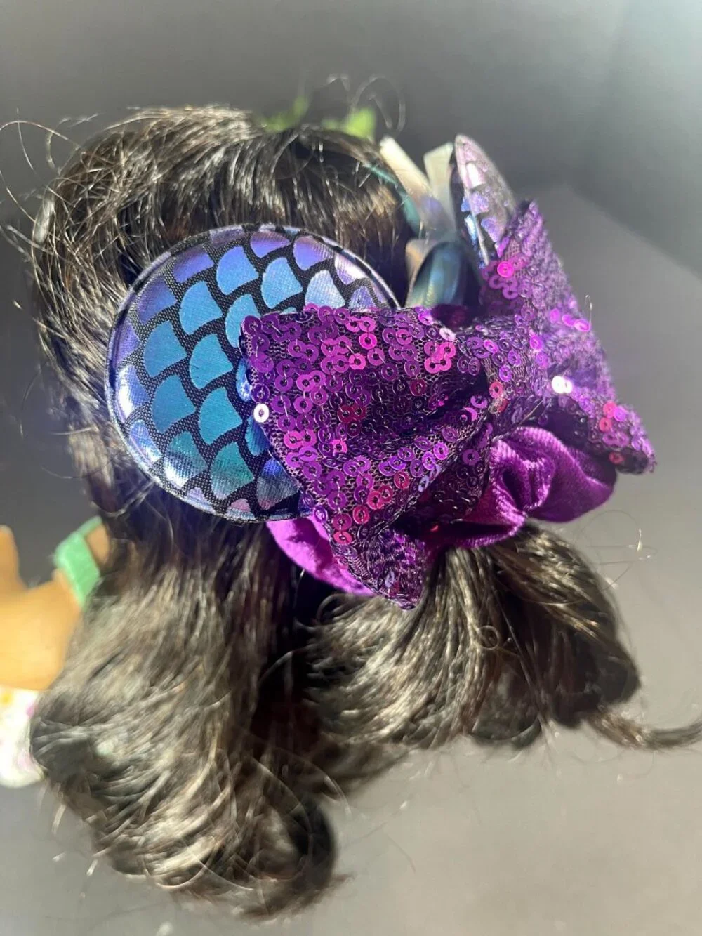 Minnie Mouse Ears Hair Scrunchies Mermaid Velvet Hair Rubber Band Sequins Hair